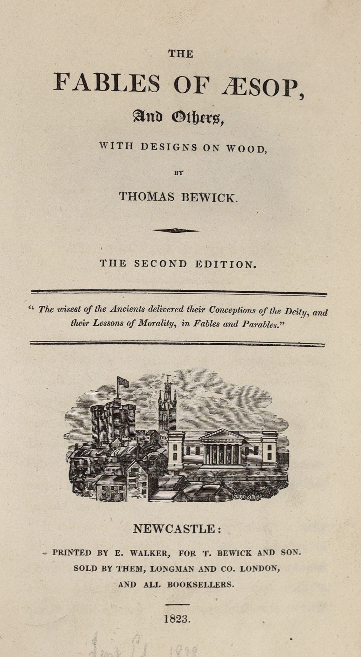Bewick, Thomas - Fables of Aesop and Others, 2nd edition, with facsimile thumbprint, numbered 64, 8vo, blue calf gilt bordered, Newcastle, 1823
